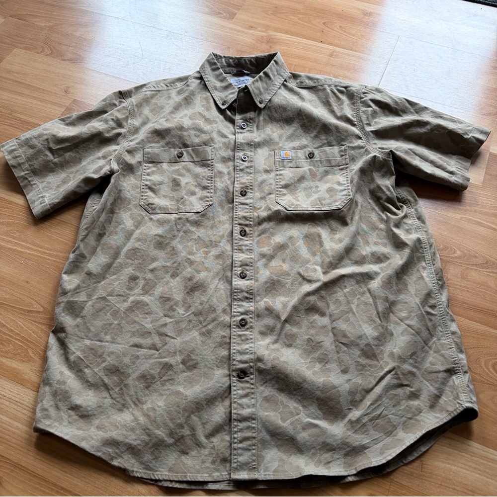 Carhartt men’s Rugged Flex short sleeve camo button down shirt XLT summer style - Picture 3 of 13